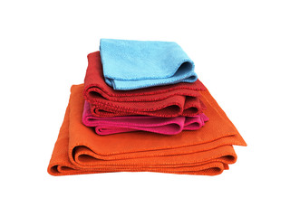 Pile of colored towels isolated on white background 3d without shadow