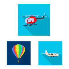 Vector illustration of plane and transport logo. Set of plane and sky stock symbol for web.