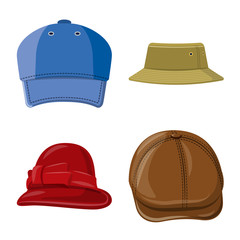 Vector design of headgear and cap sign. Collection of headgear and accessory vector icon for stock.