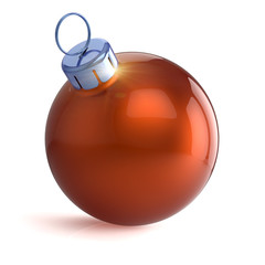 Christmas ball orange red decoration closeup sparkling. New Year's Eve hanging adornment decor shiny. Merry Xmas wintertime ornament glossy. 3d rendering