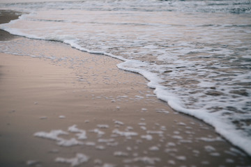 view of the sea, coastline, summer landscape in evening, sunset