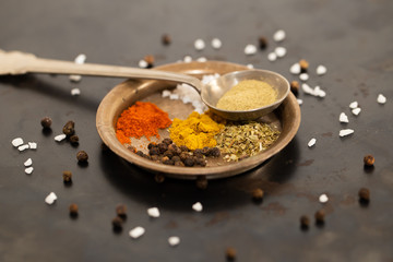 Spices on a spoon and plate