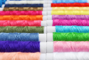 coils of colored thread close up