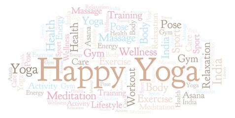 Obraz premium Happy Yoga word cloud.