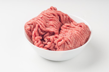 Grouded Beef in a bowl isolated on white backgound