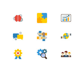 Fototapeta na wymiar Technology partnership icons set. Growth and technology partnership icons with teamwork, cooperation and research. Set of corporate for web app logo UI design.