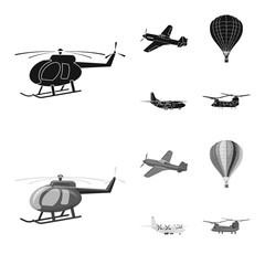 Vector design of plane and transport sign. Collection of plane and sky stock vector illustration.