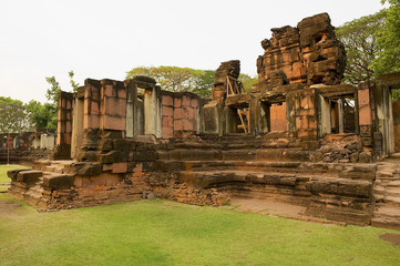 Ruins of the Hindu temple in the Phimai Historical Park in Nakhon Ratchasima, Thailand. It is one of the most important Khmer temples in Thailand.