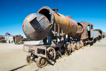 Fototapeta na wymiar Old Steam Locomotive in Train Cemetery, Uyuni - Bolivia