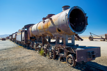 Fototapeta na wymiar Old Steam Locomotive in Train Cemetery, Uyuni - Bolivia