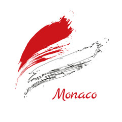 Grunge brush stroke with MONACO national flag. Watercolor painting flag,poster, banner of the national flag. Style watercolor drawing. Vector isolated on transparent background.