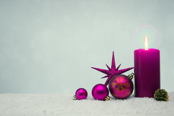 Christmas background with Advent candle and red star isolated .