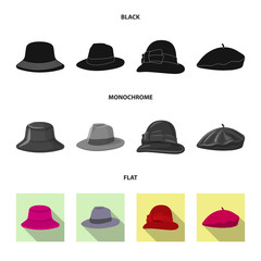 Vector design of headgear and cap sign. Collection of headgear and accessory stock symbol for web.