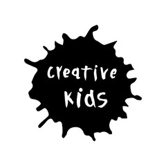 Vector illustration of creative kids text. Logo for creativity class, kids art, craft. Banner of art and design education for children. Learning icon concept. Illustration for art class, school.