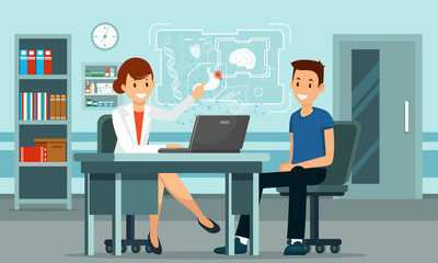 The doctor shows symptoms of a patient's illness on a hologram.Digital medicine