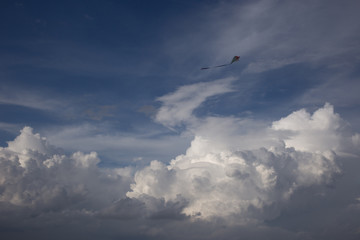 kite and Cumulus clouds and sun in the sky