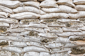 A wall of sand bags as flood protection