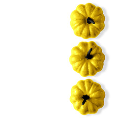 Creative Halloween layout with golden pumpkins on white background. Flat lay.