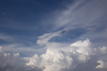 kite and Cumulus clouds and sun in the sky