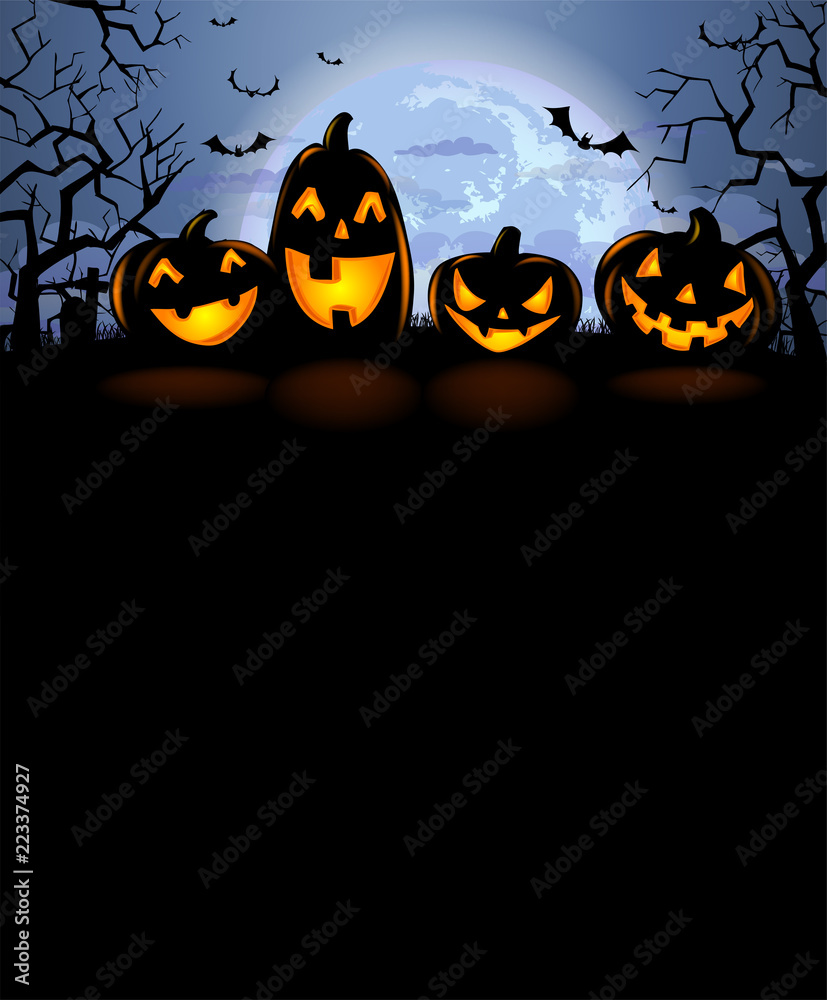 Wall mural halloween background with scary pumpkins