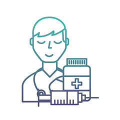 doctor staff medical bottle and syringe