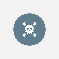 Pixel skull and crossbones icon. Vector illustration