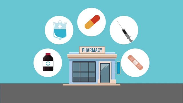 Pharmacy store building HD animation