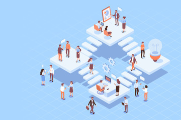 Isometric office concept with characters. Office life. Business people. Flat vector illustration. - obrazy, fototapety, plakaty