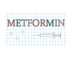 Metformin word on checkered paper sheet- vector illustration