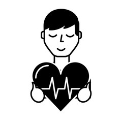 man holding heart rate medical symbol