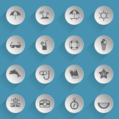 beach web icons on light paper circles