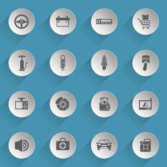 car shop web icons on light paper circles