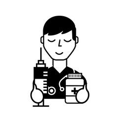 doctor professional character with syringe and bottle pills