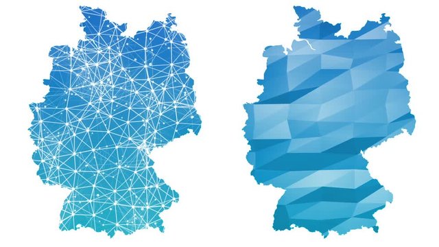 Low poly blue Germany map on the white background whith alpha channel. Abstract background