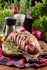 Marinated pork ham ready for roasting