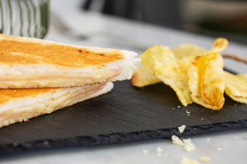 Sandwiches and chips for breakfast