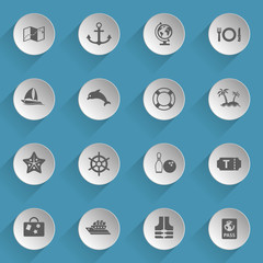 cruise web icons on light paper circles