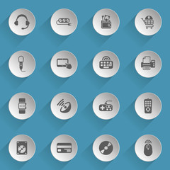 electronics supermarket web icons on light paper circles