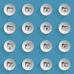 folder web icons on light paper circles