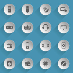 gadget web icons on light paper circles