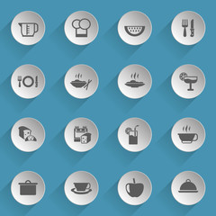 kitchen web icons on light paper circles