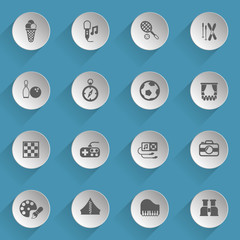 leisure web icons on light paper circles