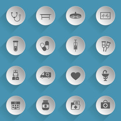 medicine web icons on light paper circles