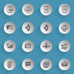 mobile connection web icons on light paper circles