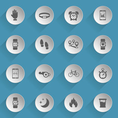 monitoring apps web icons on light paper circles