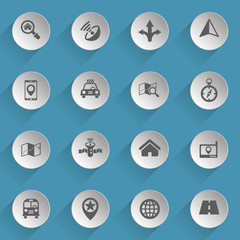 navigation web icons on light paper circles