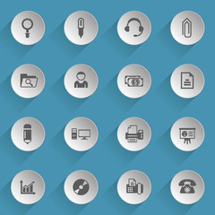 office web icons on light paper circles