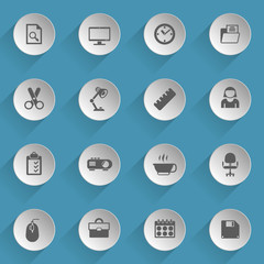 office web icons on light paper circles