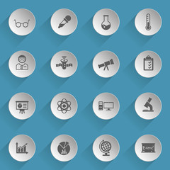science web icons on light paper circles