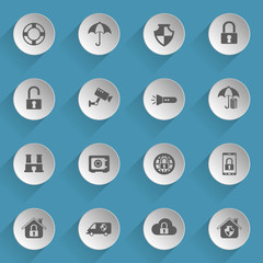 security web icons on light paper circles